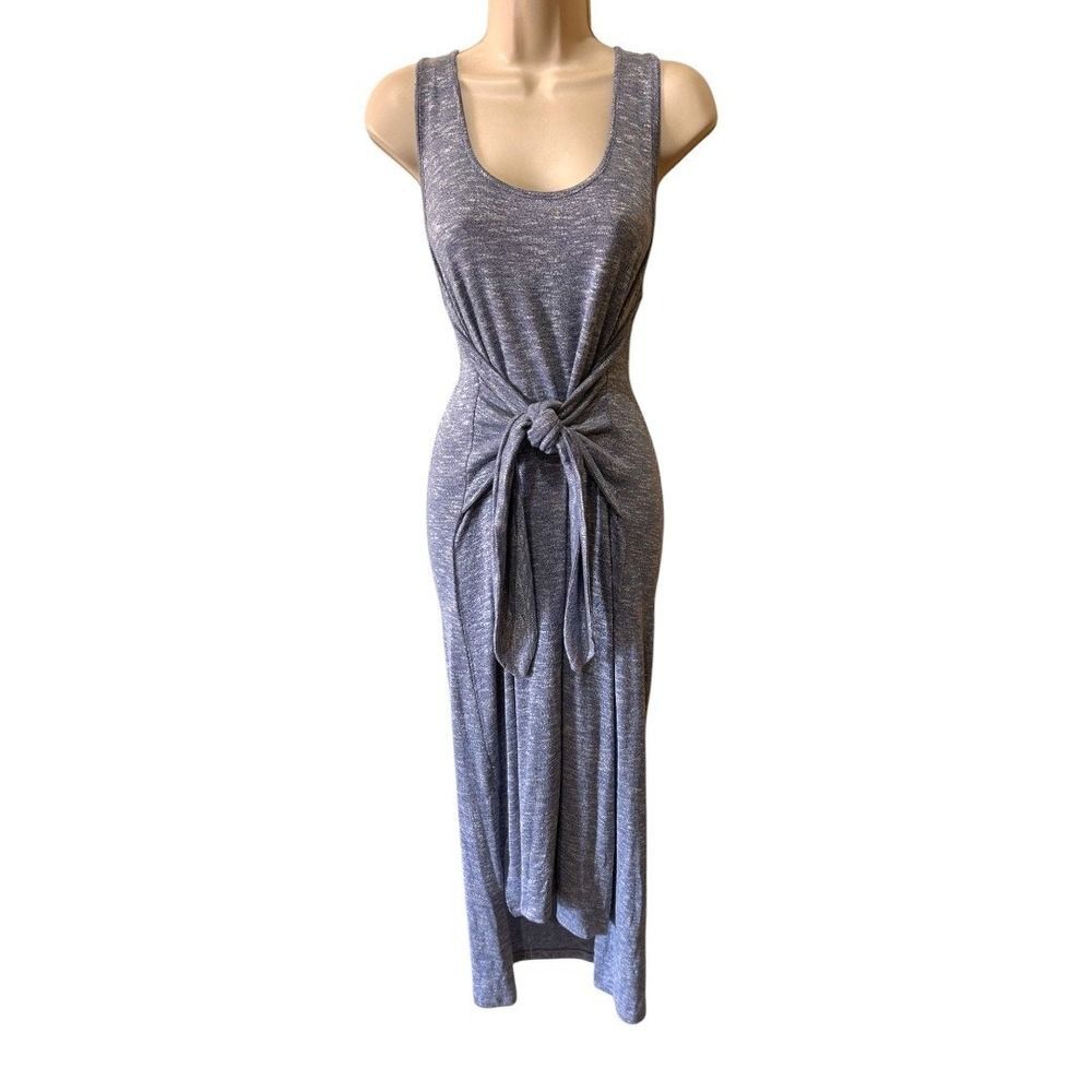 La Blanca Maxi Dress Knit Tie Waist Sleeveless Casual Heather Blue M